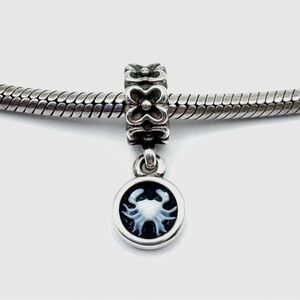 Pandora Sterling Silver Zodiac Cancer Black & White Agate Cameo Dangle Charm